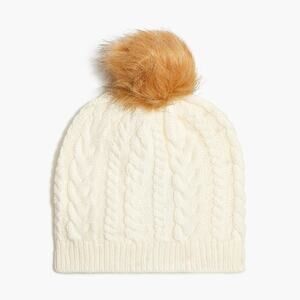 NWT J.Crew Factory Womens Ivory Cable Pom-Pom Beanie Hat Size OS BL909